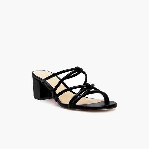 NWOB Schutz Princey Black Leather Strappy Block Heel Slip On Sandals size 10.5 - Picture 1 of 11